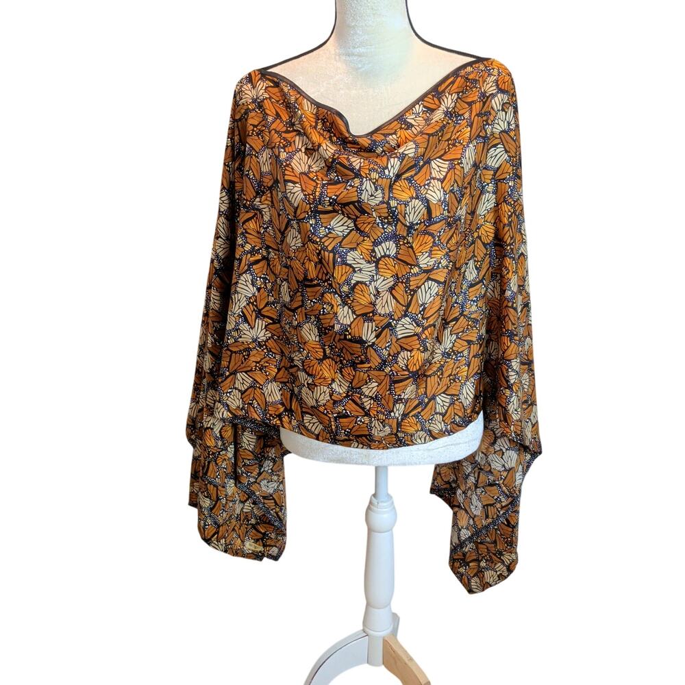 Pineda Covalin 100% Silk Poncho Shawl Monarch Butterfly Flight Luxe Art to Wear
